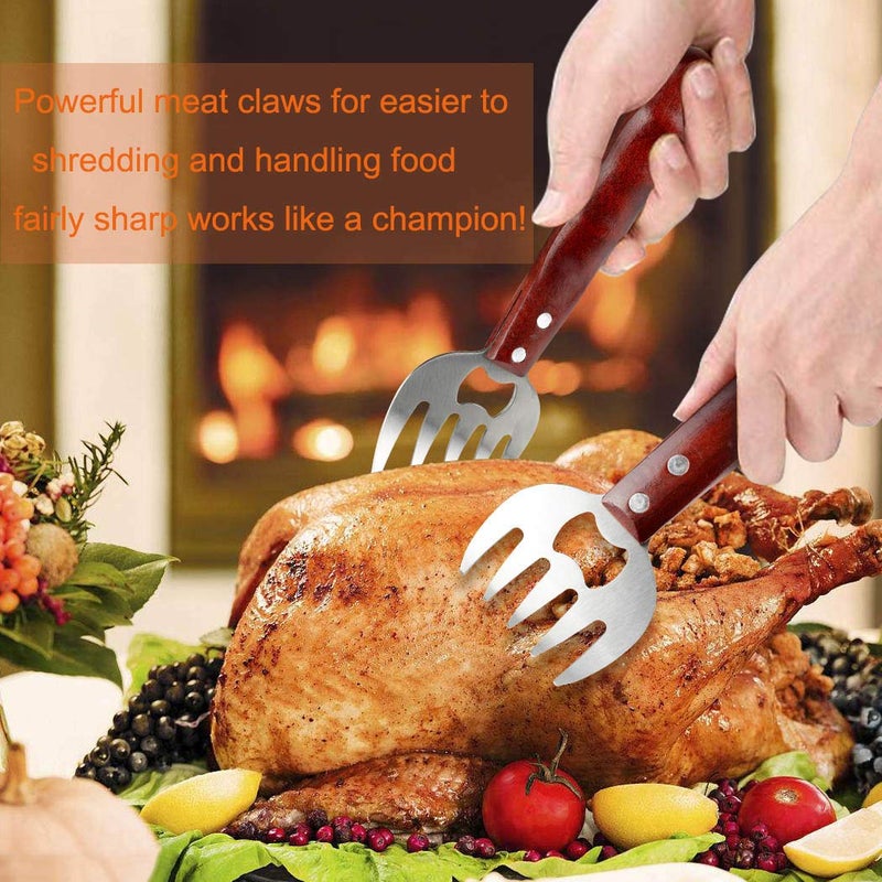 AIYUE Meat Shredding Claws Stainless Steel Pulled Pork Shredder Meat Claws for BBQ Shredding Pulling Handing Lifting & Serving Pork Turkey Chicken with Long Wood Handle (2 PCS,BPA Free) - Image 2